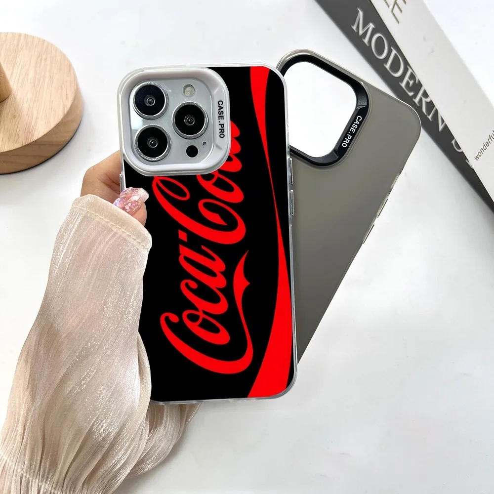 Coca-cola Phone Case Trendy Brand Colored Silver Trendy Phone Case For IPhone 15 14 13 12 Pro Max 11  Couple