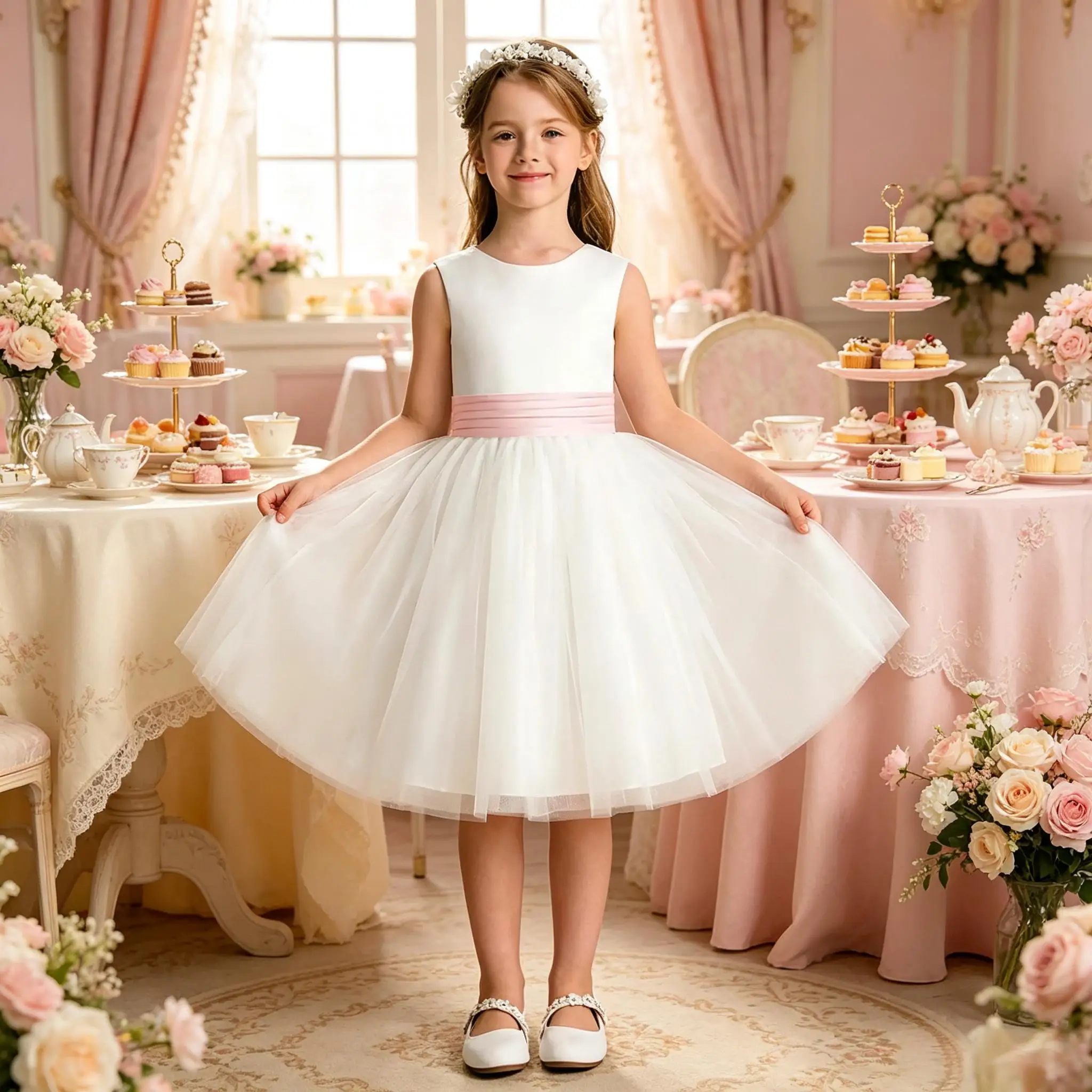 Cswdocy Classic Pageant Dress Sleeveless Tulle Midi Gown With Contrast Large Bow Flower Girl Dress For Wedding Formal Party 2026