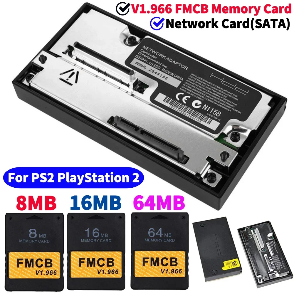 Adaptador de Placa de Rede com Interface SATA para Console PS2 Playstation 2 Fat, Soquete SATA para HDD SATA de 2.5/3.5 Polegadas, Acessório para Jogos