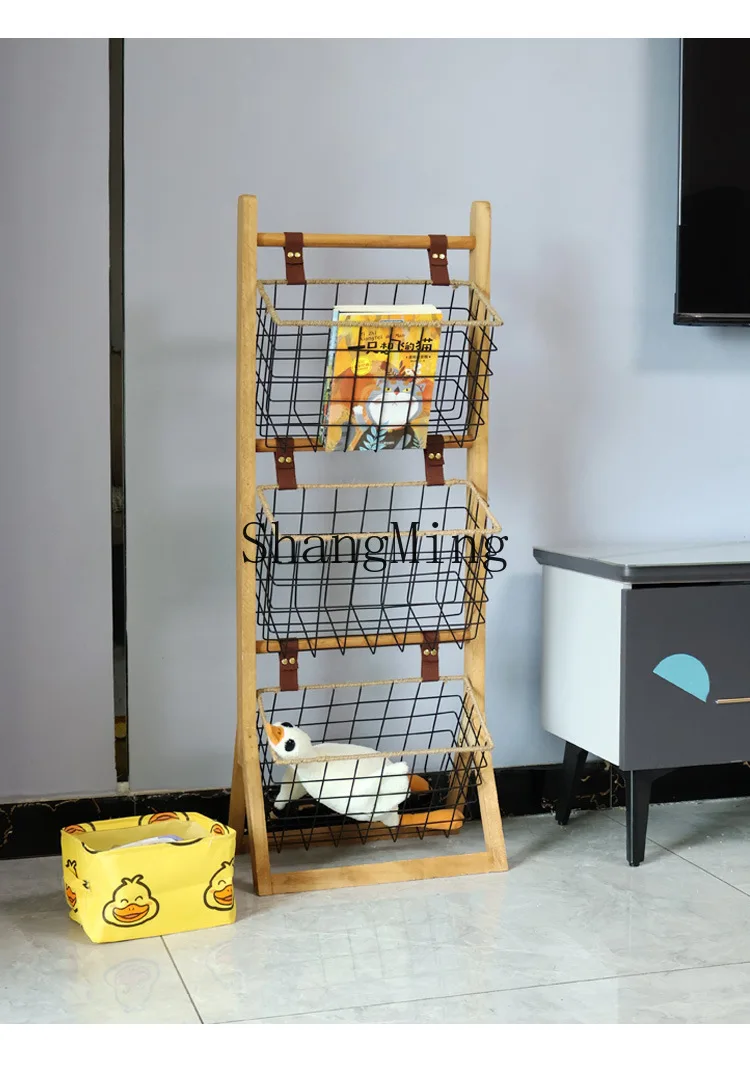 ZYY Floor Creative Shelf Household Solid Wood Multi-layer Storage and Finishing Shelf Living Room Display Bookshelf