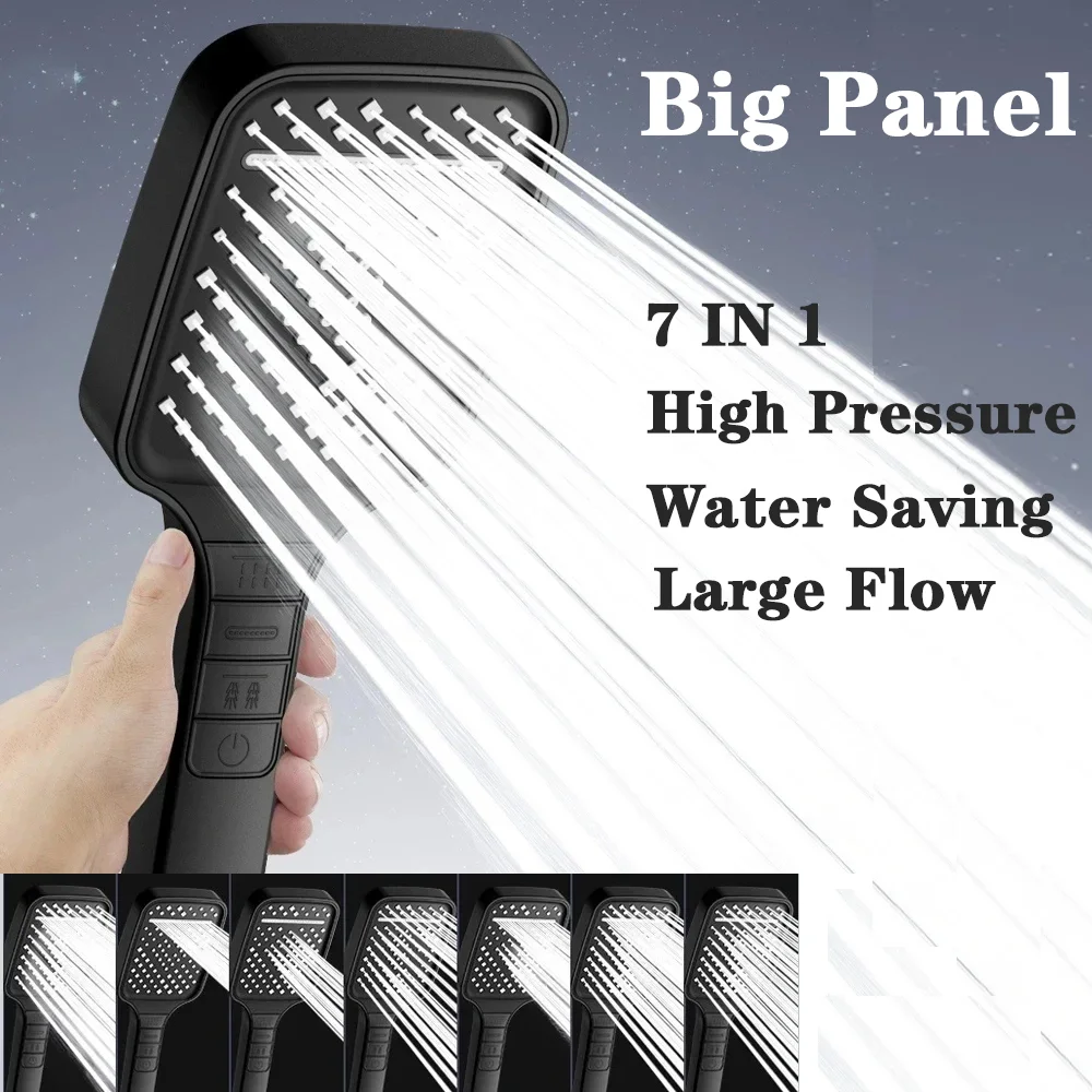 

Modern 7 Modes Shower Head 13CM Big Panel High Pressure Large Flow Rainfall Portable Supplies Bathroom Faucet Accessories Set