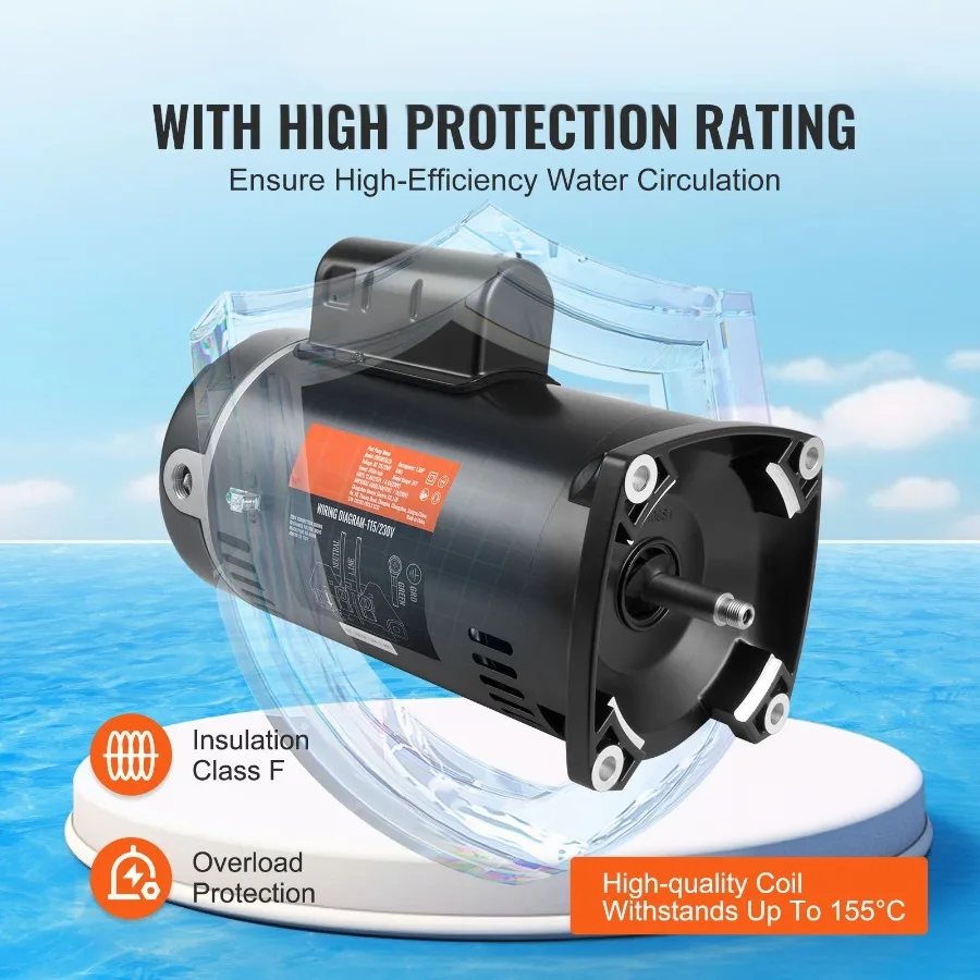 0.75 HP Pool Pump Motor 56J Frame 115V 8 Amps 230V(4 Amps) 3450 RPM 60Hz 1.5 Service Factor 80F 250V Capacitor CCW Rotation Ro