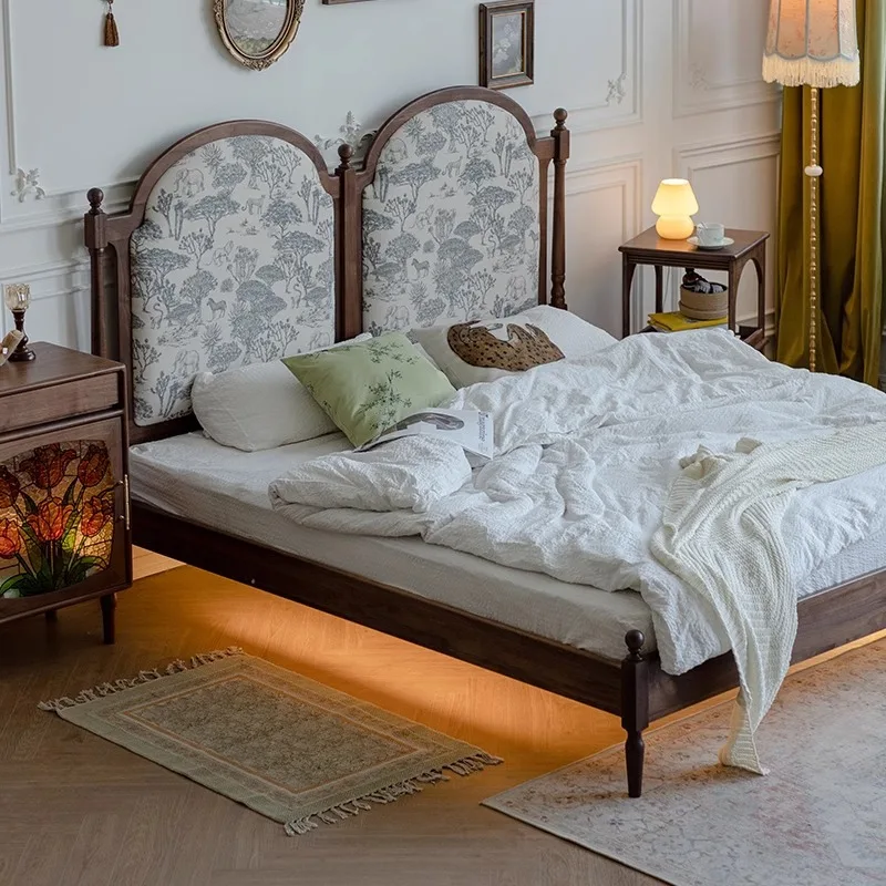 b7- bed French retro soft bag solid wood bed ash wood bed fabric double