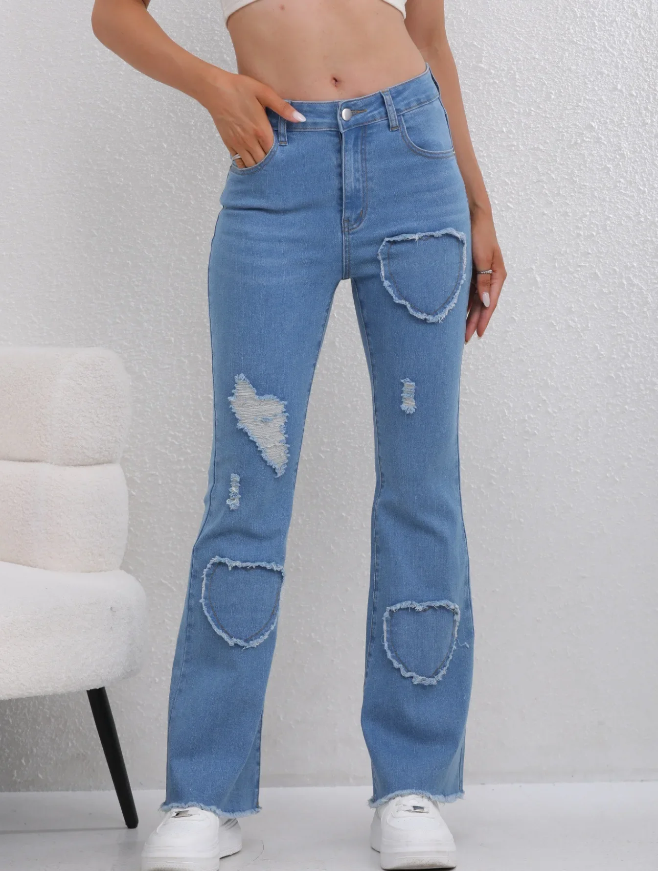 DENIM Flaredกางเกงผู้หญิงกางเกงยีนส์Boot Cut Distressed 2025 Streetwearสูงเอวยืดล้างVINTAGEความยาวเต็มกางเกง