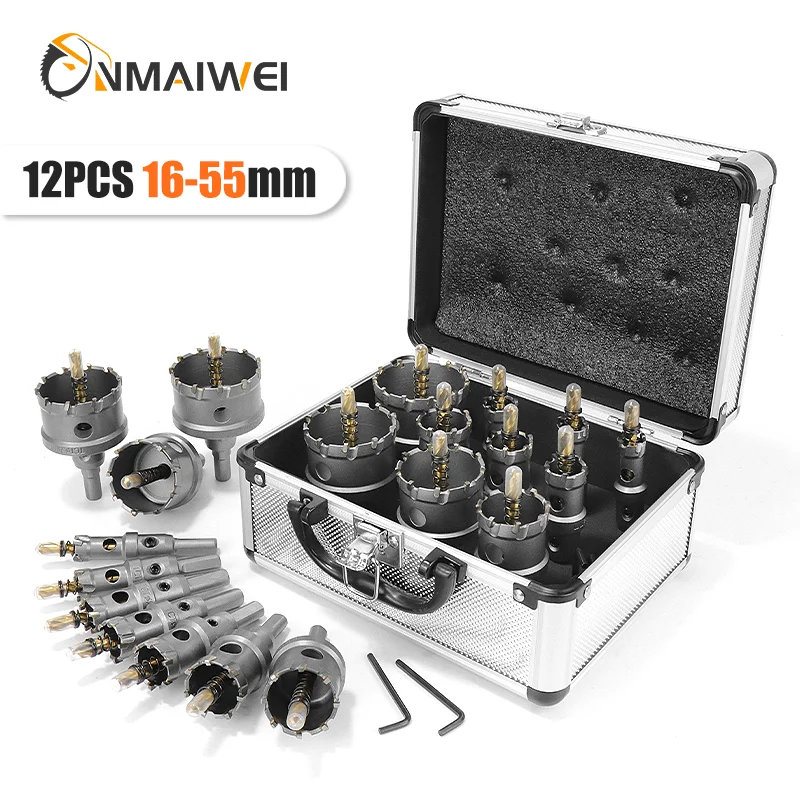 

12pcs 16-55mm Drilling Crown For Stainless Steel TCT Hole Saw Set Tungsten Carbide Tipped Drill Bits For Metal Alloy iron