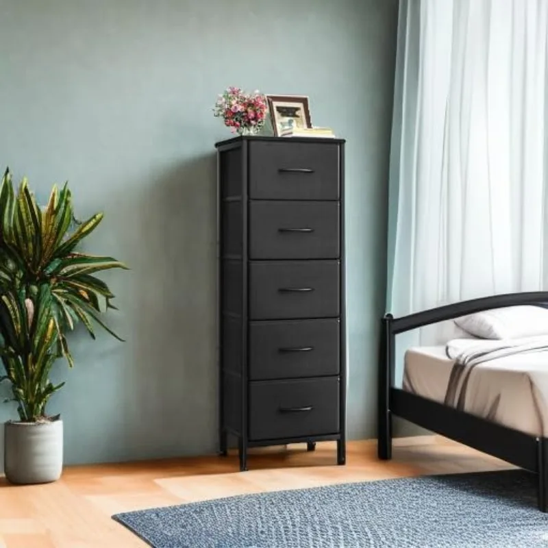 

Dresser For Bedroom With 5 Storage Drawers, 48" Tall Dresser Chest Of Drawers Fabric Dressers With Sturdy Steel Frame, Blac