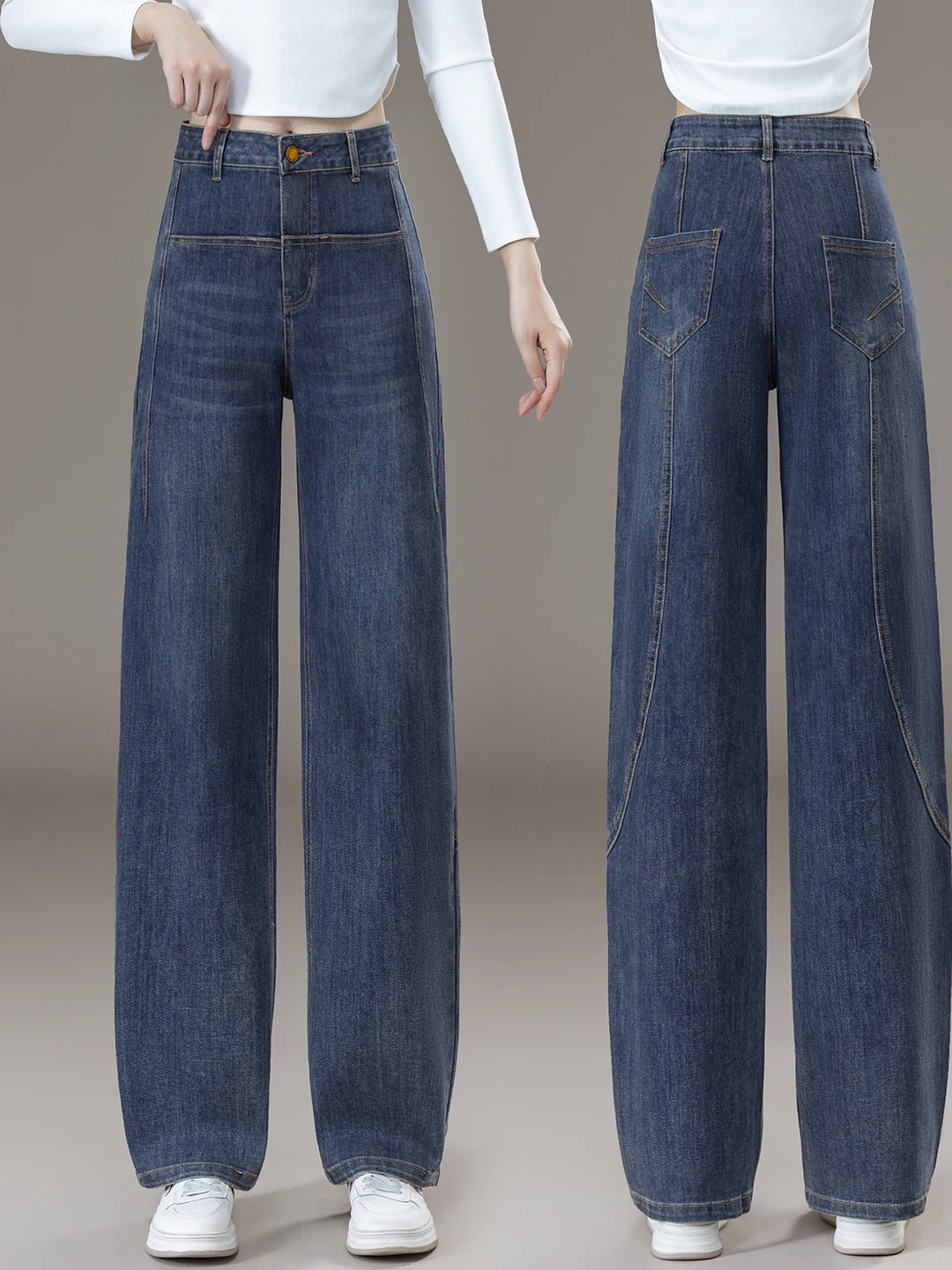 Retro Blade Shape Women's Jeans High Waist Loose Fit Casual Style Nine-Piece Slim Straight Leg Trousers for Autumn Season