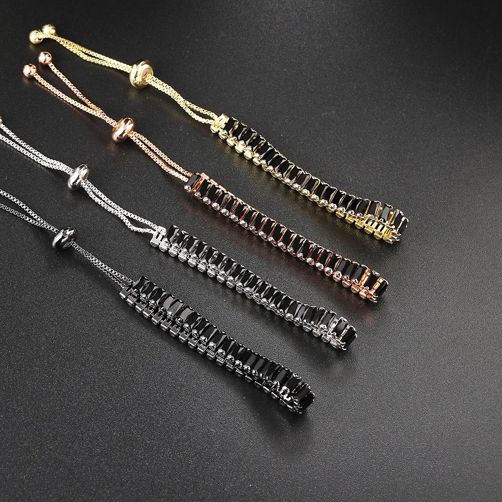 Hippie Black Crystal Tennis Bracelet for Men Steampunk Adjustable Zircon Women\'s Bangle Chain on The Hand Hip Hop Trendy Jewelry