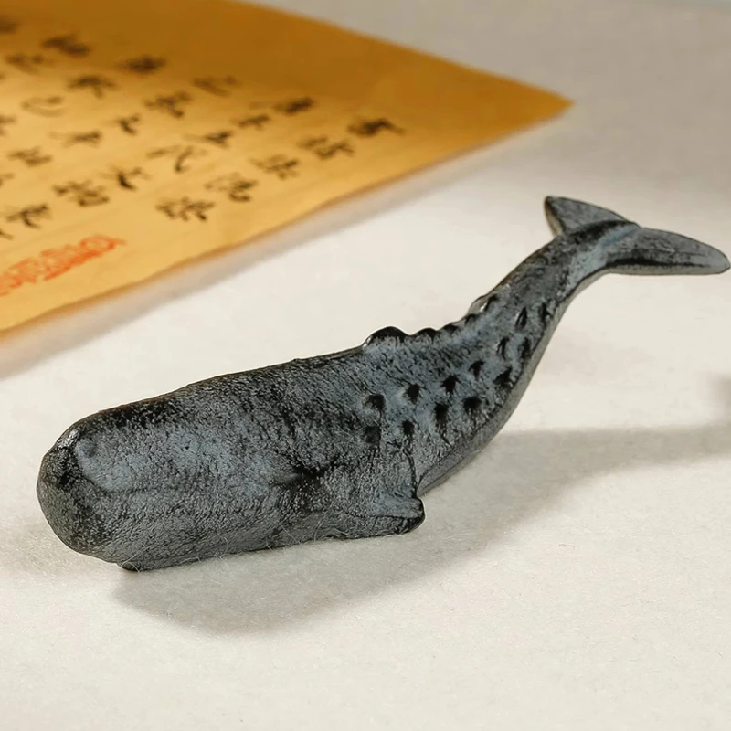 Cast Iron Whale Paperweight Chinese-style Metal Pen Rack Paper Pressing Calligraphy Ink Brush Painting Paperweight Art Supplies