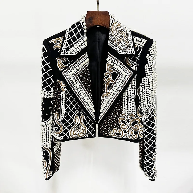 High Street Blazers Women's Early Spring New Fashion Huashe Heavy Industry Embroidery Nail Bead Inlaid Diamond Short Jacket