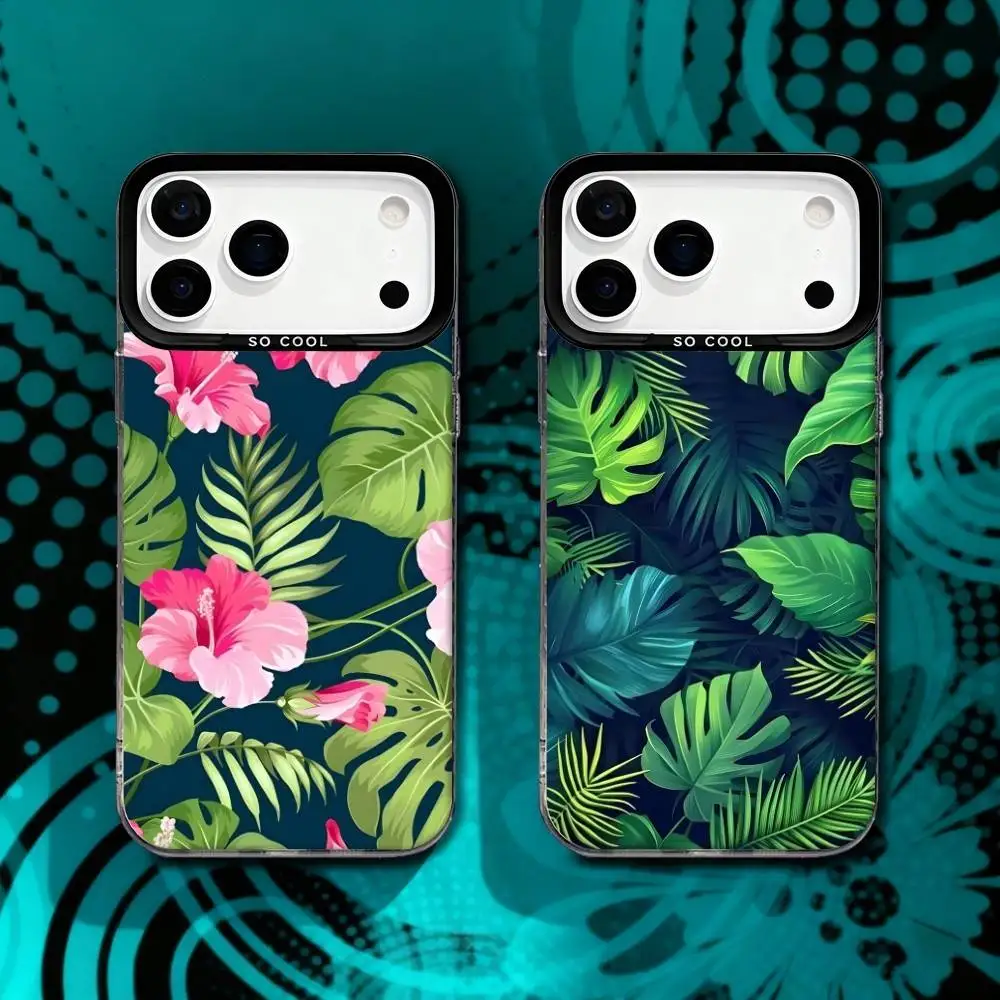 

Tropical Plam Trees Leaves Phone Case For iPhone 17,16,15,14,13,12,X,8,Pro,Max,Plus,SE4,Air,Mini Black Matte Durable Hard