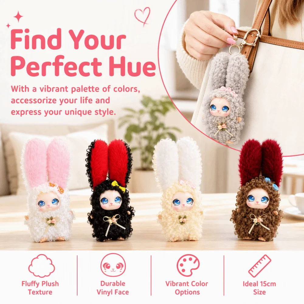 Decorative Long Ear Bunny Plush Doll Bag Hanging Charms Ornaments Rabbit Plush Keychain Floral Bow Miniature Car Key Ring Girls
