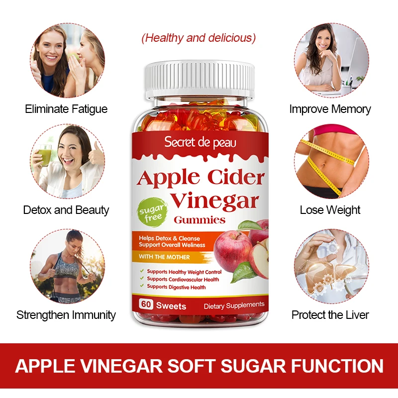 Lukare Apple Cider Vinegar Gummies Digestive Health Support Relieves Bloating and Constipation Burns Fat and Controls Weight