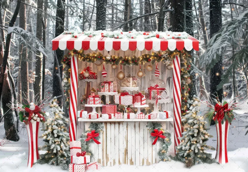Mehofond-Fotografia de fundo para crianças, Christmas Candy Shop, Snow Forest, Xmas Tree, Family Portrait Decor, Backdrop Photo, Inverno