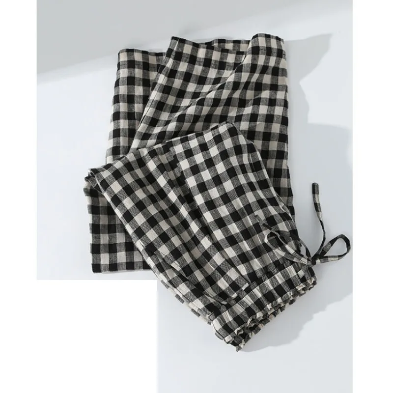 Spring Autumn Women's Clothing Elastic High Waisted Contrast Color Flattering Pockets Plaid Casual Trousers Trousers Pants