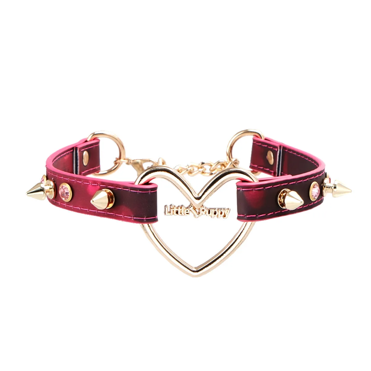 

Adult Games Punk Temperature Color Changing Sweetheart Choker Necklace, Burgundy Faux Leather Collar with Gold Heart Frame