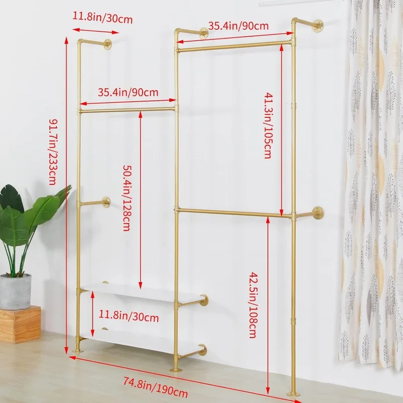 Rohr Kleider ständer mit Regalen Schrank Stangen System, doppelte Hänge stangen Wand Kleider ständer schwere