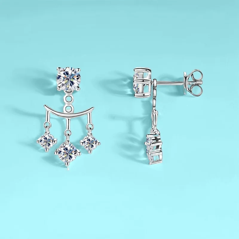 Moissanite Waterfall Fringed Earrings S925 Silver Niche Design Stylish Hoop Jewelry GBA Exquisite Premium Free Gift Box Women