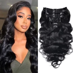 Body Wave Clip In Hair Extensions For Black Women Brazilian Remy Virgin Hair 8Pcs Clip In Human Hair Extensions 240g Per Pack