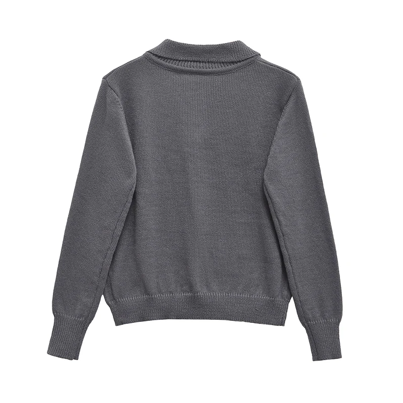 YENKYE Women Casual Long Sleeve Polo Collar Knit Pullover Autumn Winter Gray Sweater