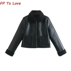 Winter Fur One Lambswool Fleece Reversible Jacket PB&ZA Woman Black Warm Jacket Streetwear 8741232