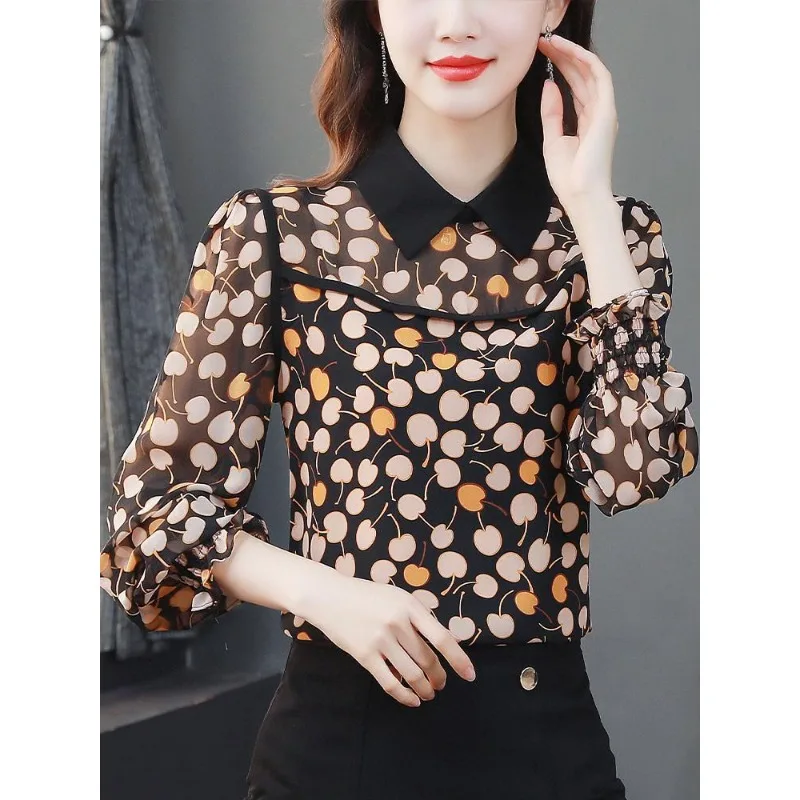 Senior Fashion Neat Simplicity Comfort Commute Temperament Printing Drape Loose Skin Friendly Women's Chiffon Shirt Summer 2024