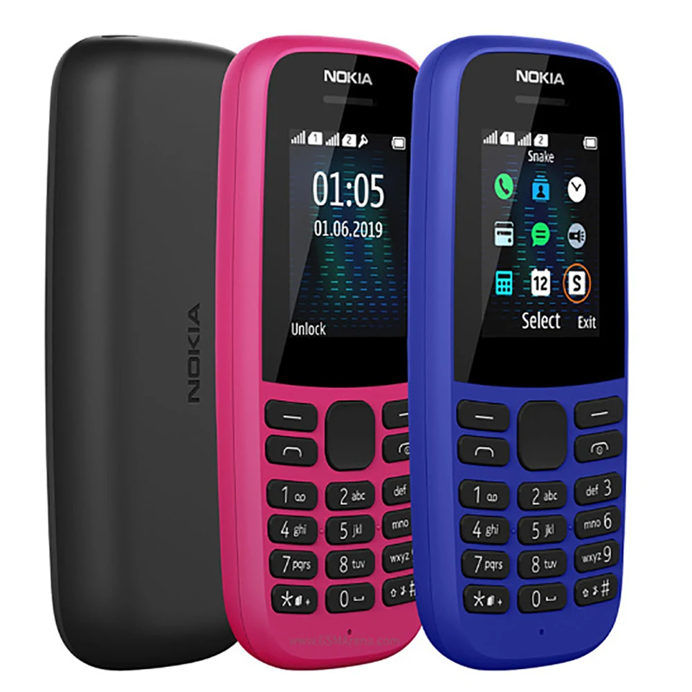 Nokia 105 2019 2SIM MicroUSB Charging 3.5mm Headphone Jack FM Radio LED Flashlight Greedy Snake Game 800mAh Nokia105  Unlock