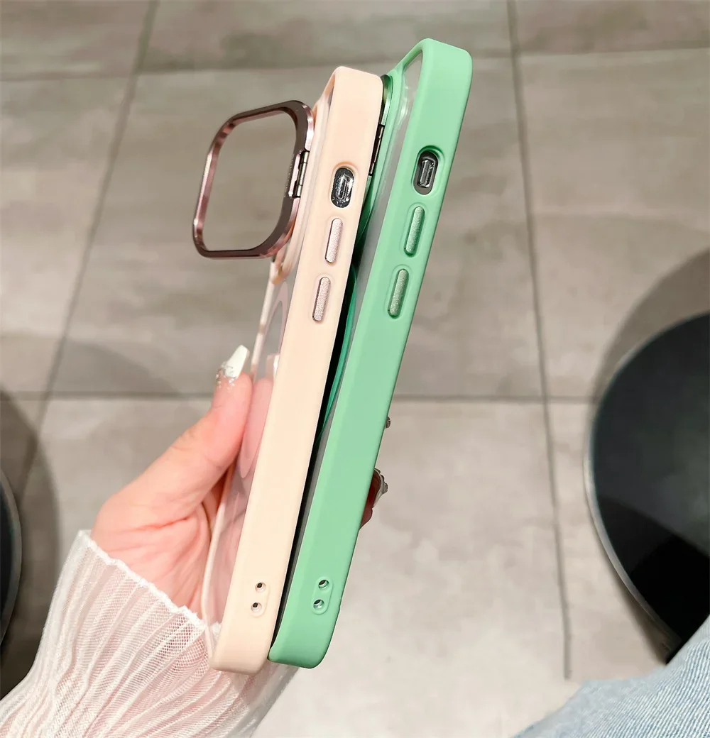 Capa de telefone magnética luxuosa à prova de choque para iphone13 14 15 16 11 12 pro max plus magsafe funda suporte capa de proteção de lente de vidro