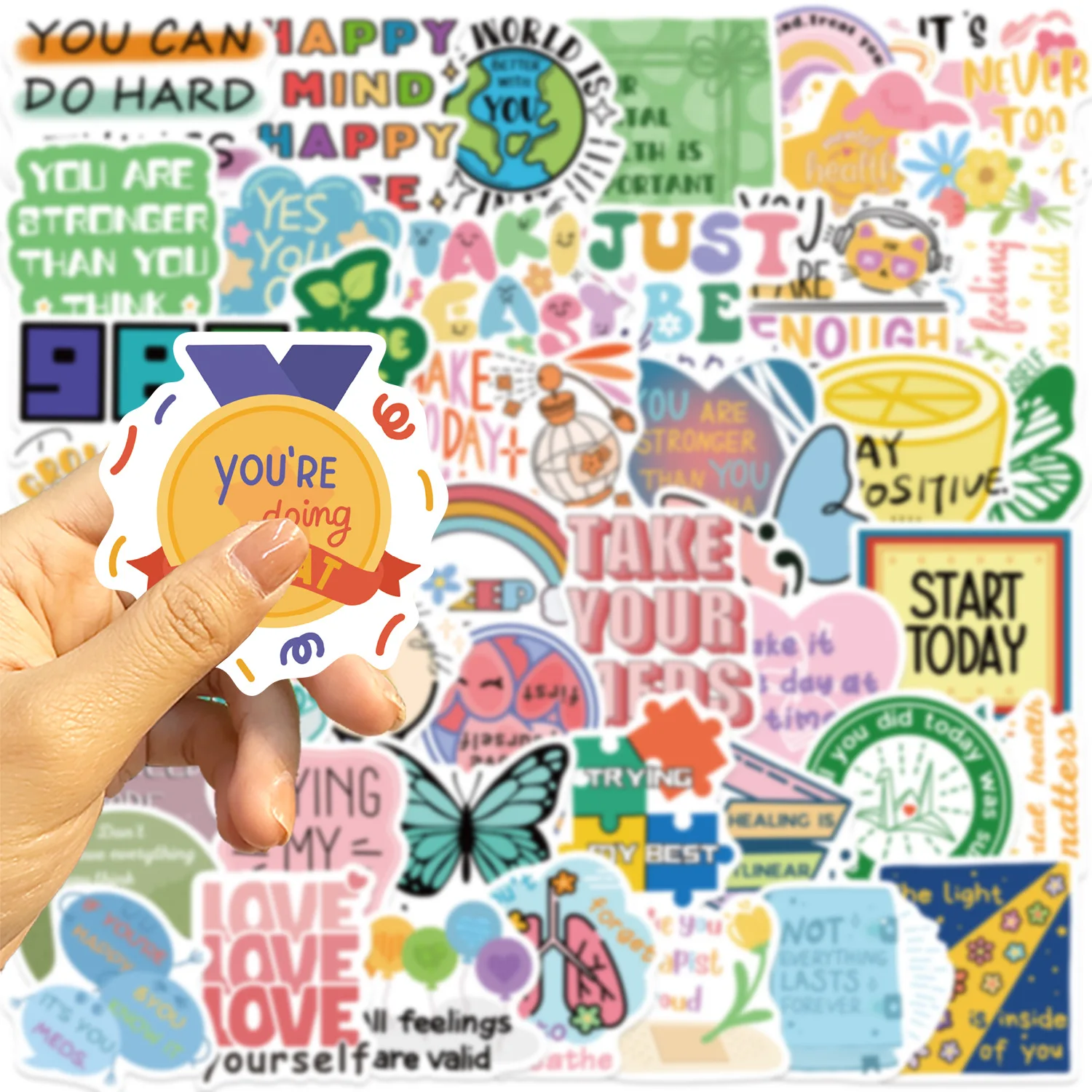 50PCS 만화 정신 건강 낙서 스티커 장식 기타 노트북 수하물 DIY 방수 펜 홀더 편지지 스티커