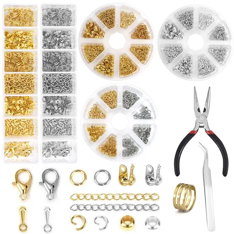 1Box Jewelry Making Kits Lobster Clasp Open Jump Rings End Crimps Beads Extended Chain Set DIY Earring Bracelet Jewelry Findings