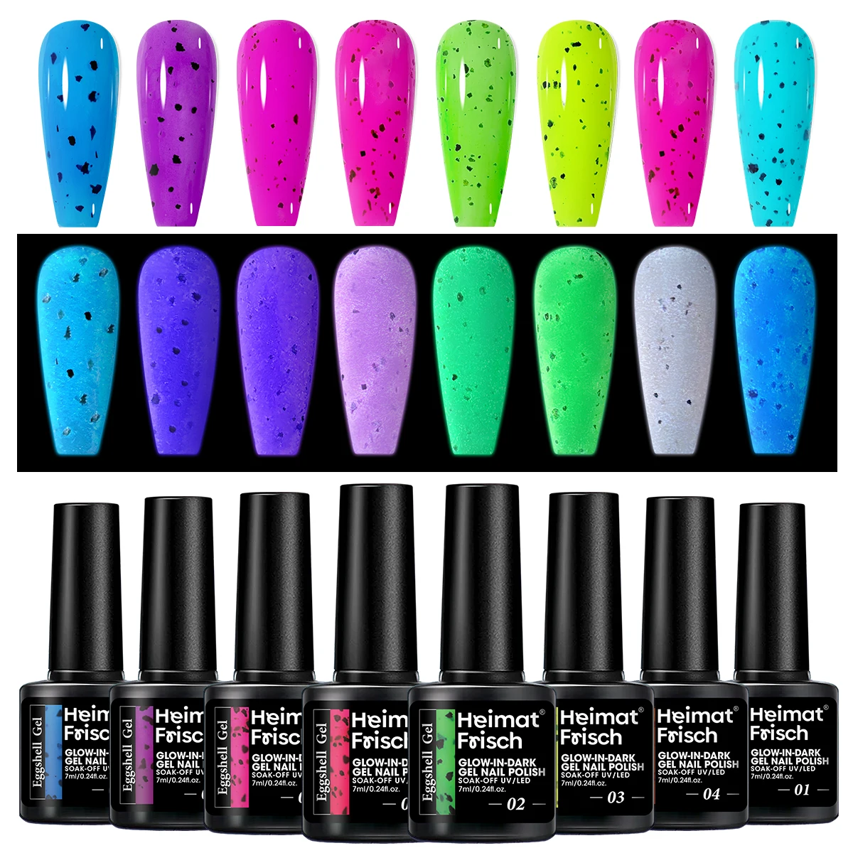 8 Colors Halloween Elements Series Fluorescent Glowin the Dark Gel 0.27 Ounce  Polish Removable Gel Party Glitter Color Gel .