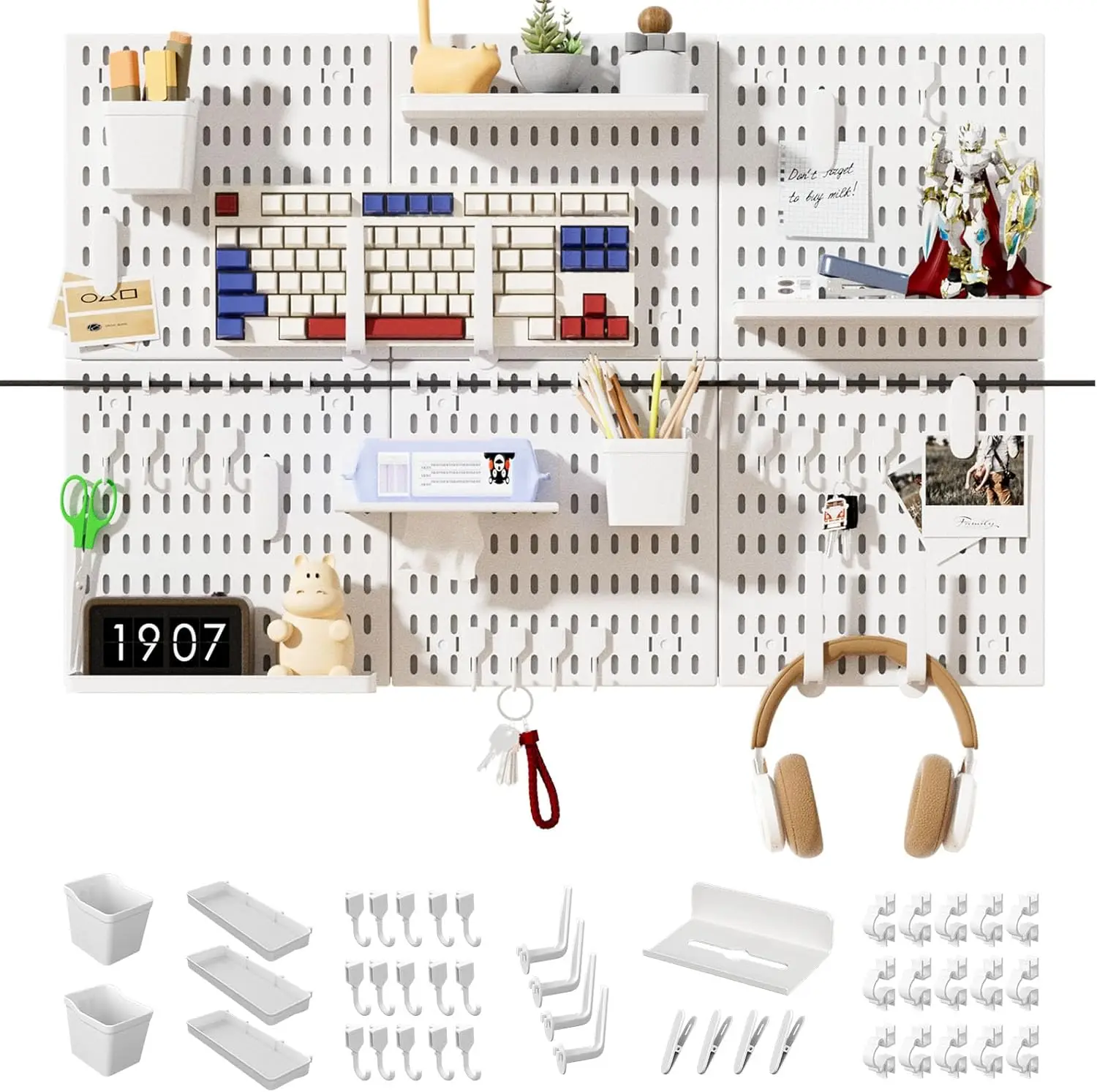 

50pcs Pegboard Wall Organizer Kit with 6 White Panels & Accessories, 24x24 Inch for Home Office Craft Gaming