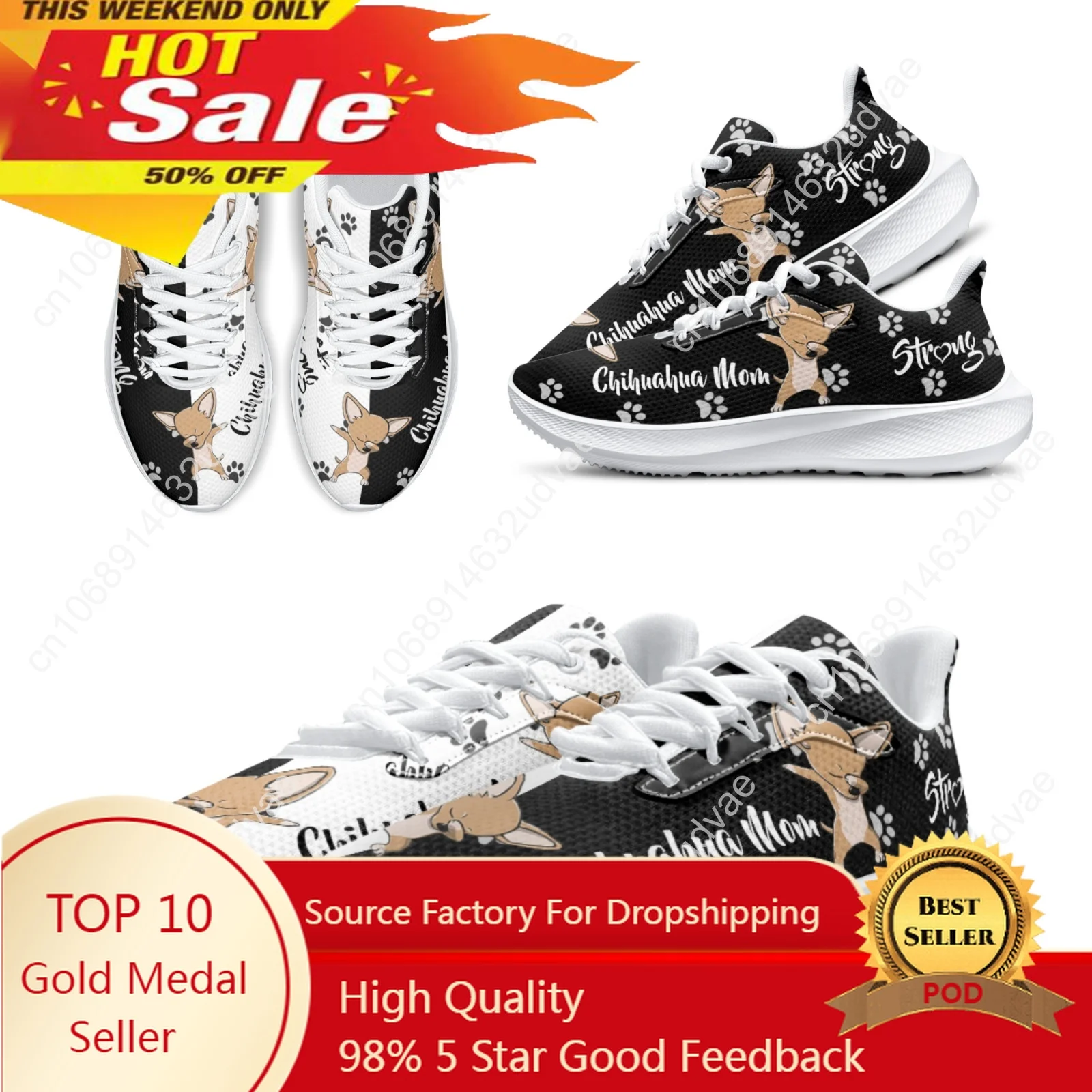 Hot Selling Running Shoes Cartoon Chihuahua Designer Brand Sneakers Dog Paw Print Shoes Gifts For Dog Lovers Zapatos