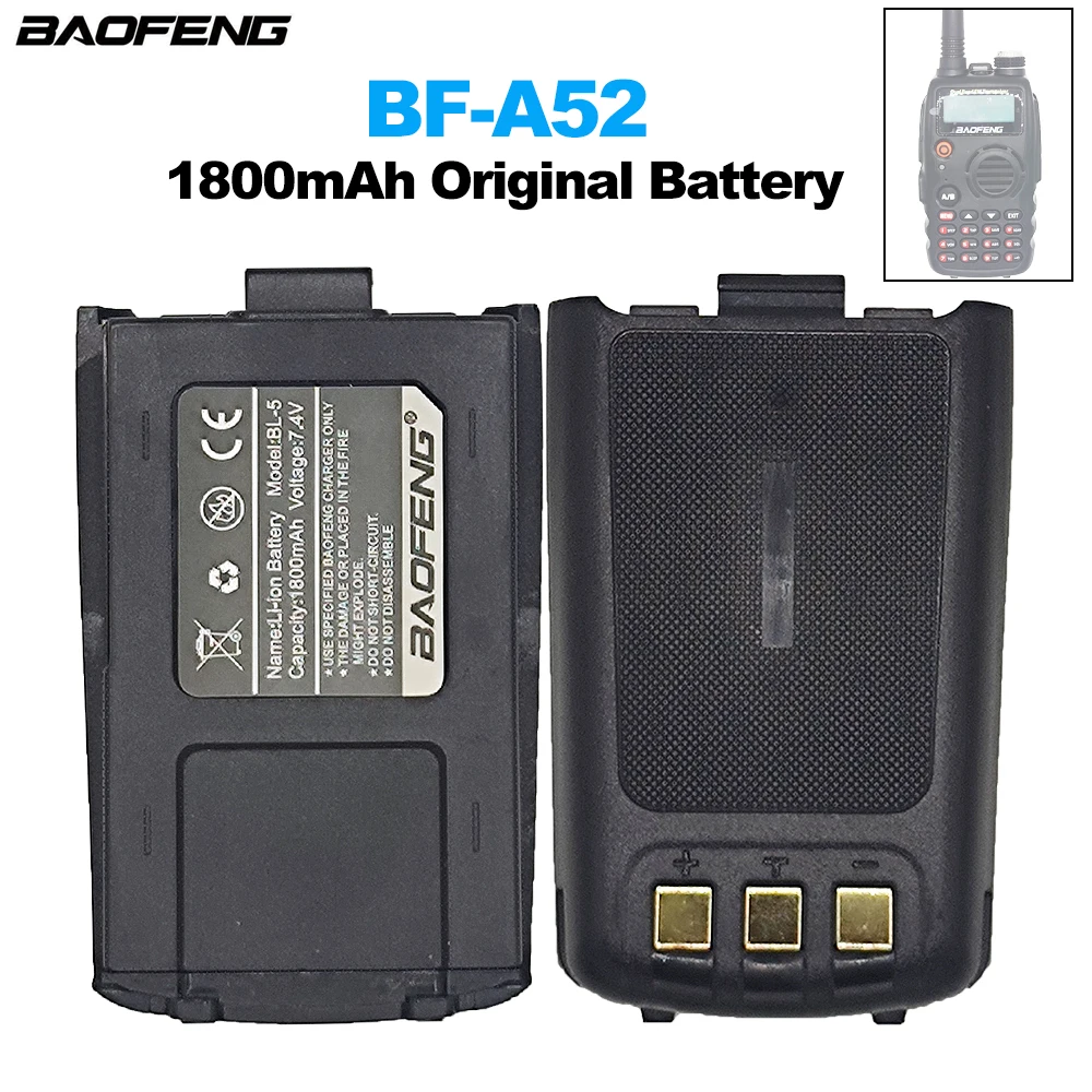 BAOFENG Walkie Talkie BF-A52 Original Li-ion Battery 1800mAh DC7.4V For Baofeng A52 Two Way Radios Parts BF A52 Extra Battery