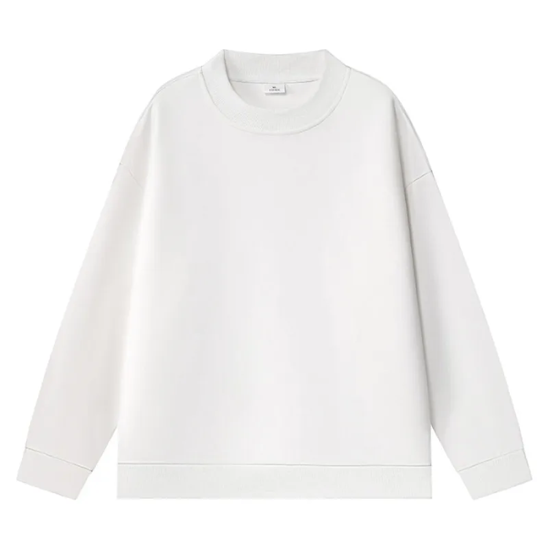 OIQERE Men 2026 Autumn Crew Neck Heavyweight Sweatshirt Loose Comfort Solid Simple Long Sleeve Casual Top