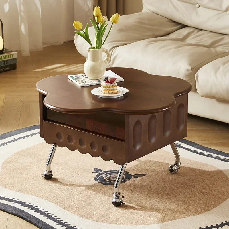 Meja Kopi Retro Prancis Kayu Solid Penyimpanan Mewah Aksesoris Dekorasi Meja Samping Hemat Ruang Unik Meubles Furnitur