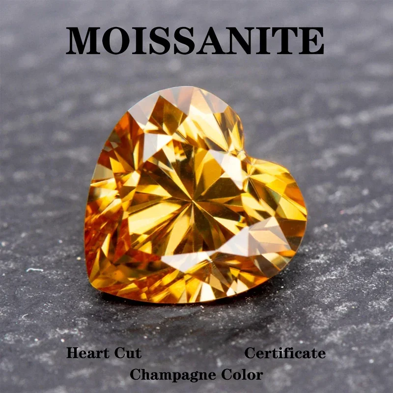 

Moissanite Stone Heart Cut Champagne Color Extremely Shiny Quality DIY Advanced Charms Jewelry Making Materials Certificate