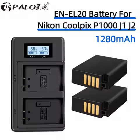 PALO EN-EL20 EN-EL20a EN EL20 Battery + LCD Smart Fast Charger For Nikon Coolpix P1000 P950 J1 J2 J3 AW1 DL24-500 Cinema Camera