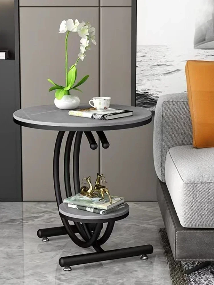 Luxury Side Table Living Room Creative Simple Balcony round Table Home Double-Layer Design Master Paint Black Italian Style