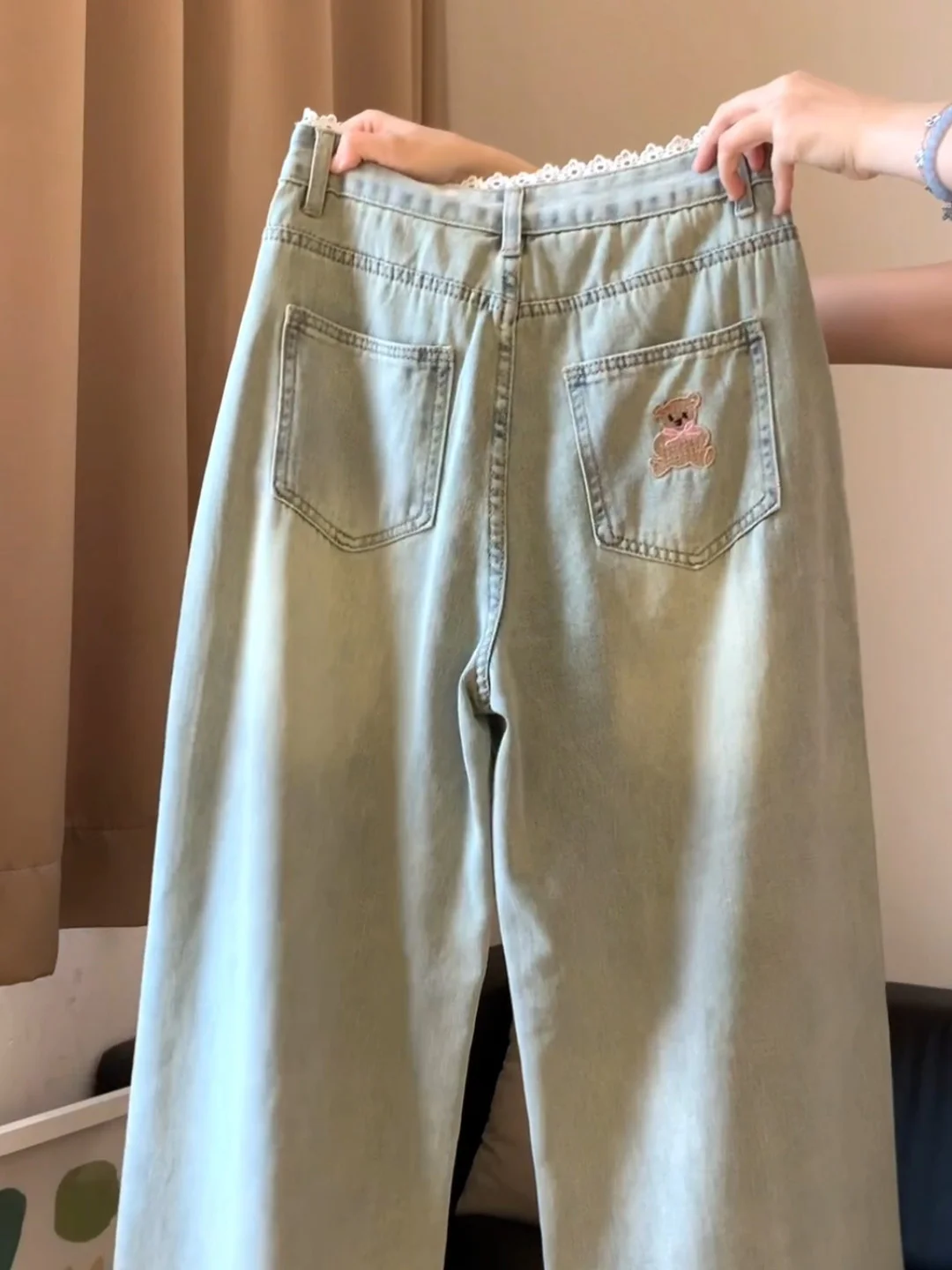 

Женский комплект из двух предметов Design Summer Faion из полиэстера с милым медвежьим принтом ort Sve irt и джинсы с милым кукольным воротником