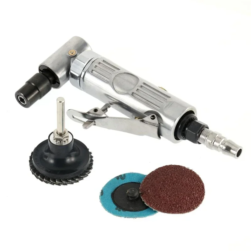 1/4 Air Angle Die Grinder 90 Degree Pneumatic Grinding Polisher Mini Portable Mill Engraving Machine with Sanding Discs Tool Set