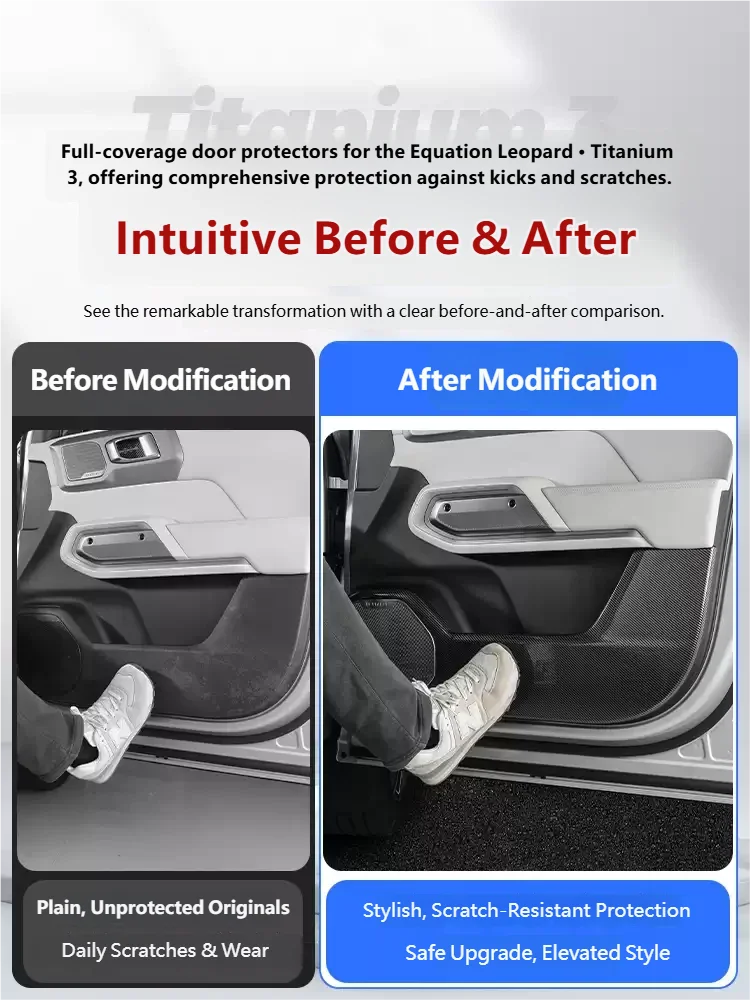 For BYD Leopard 3 Titanium 3 2025 2026 accessories Plastic Carbon Car Four Door Anti Kick Hit Board,Door /Horn Protection Cover