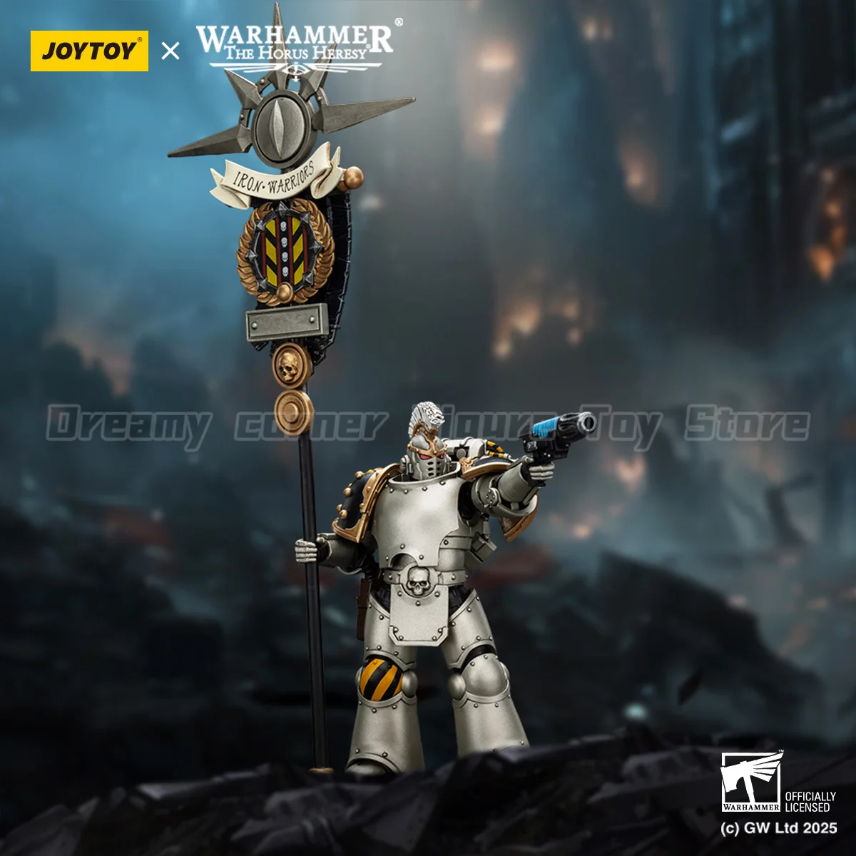 【En Stock】 JOYTOY Warhammer 40K Iron Warriors Command Squad choisi avec la légion Standard 2 pièces 1/18 figurine jouet modèle cadeau