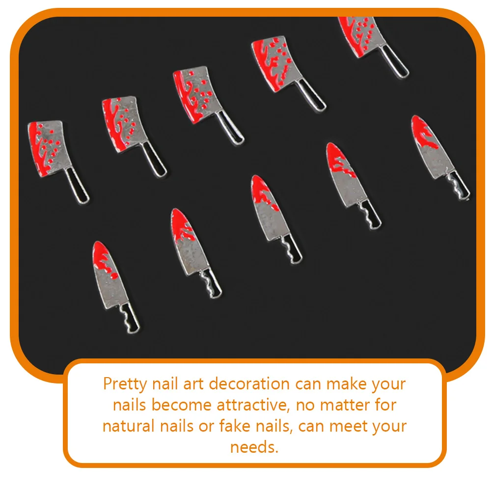 10 Pcs Metal Bloody Knife Charms Halloween Nail Jewelry for Fake Natural Women Manicure Supplies Creative Exquisite