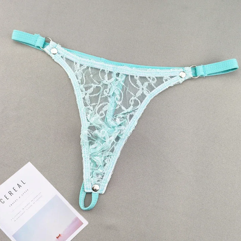 Ultra-thin Men Thong Lace Transparent G String Mini Sexy Sheer Mesh Underwear Elastic See Through Erotic Underpants