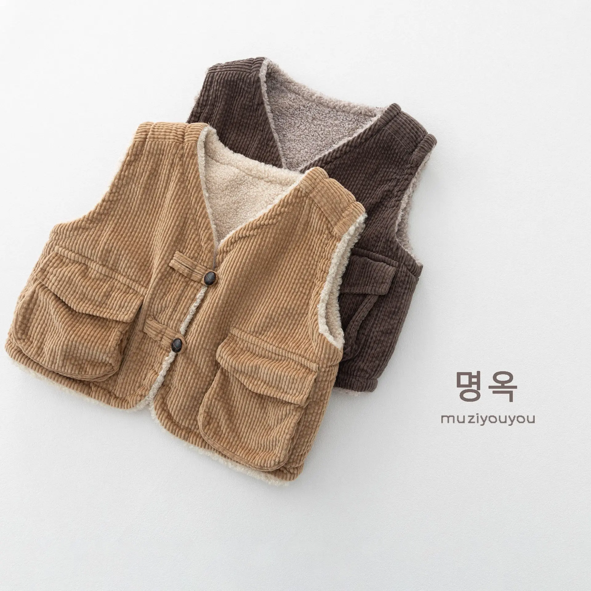 2026 Winter New Children sleeveless Corduroy Vest Boys Girls reversible fleece vest kids Warm Windproof Vest Solid Kids Jacket