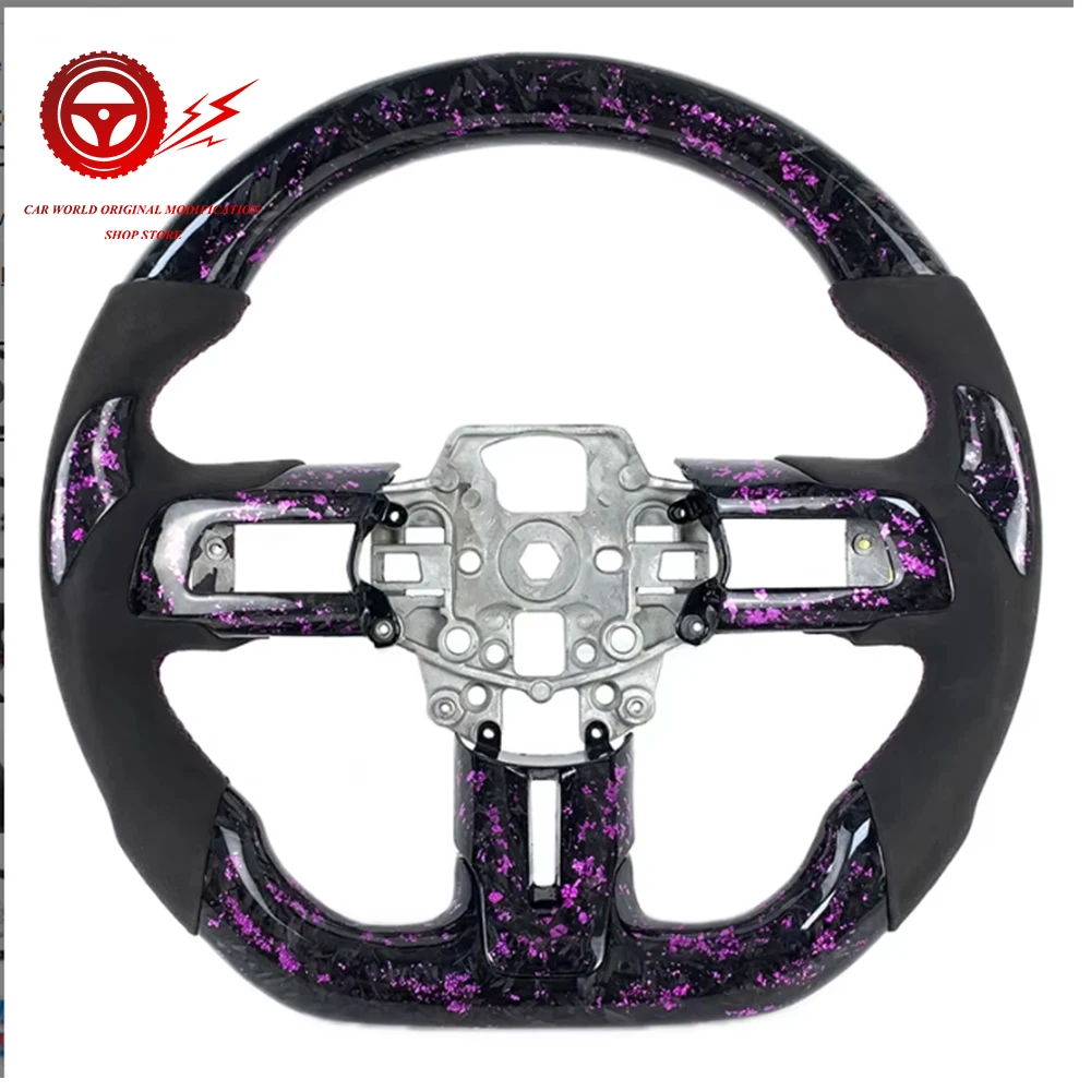 

Car Modify Perforated Leather Forged Carbon Fiber Sports Design Steering Wheel for Ford Mustang 2015-2023 Fit Models