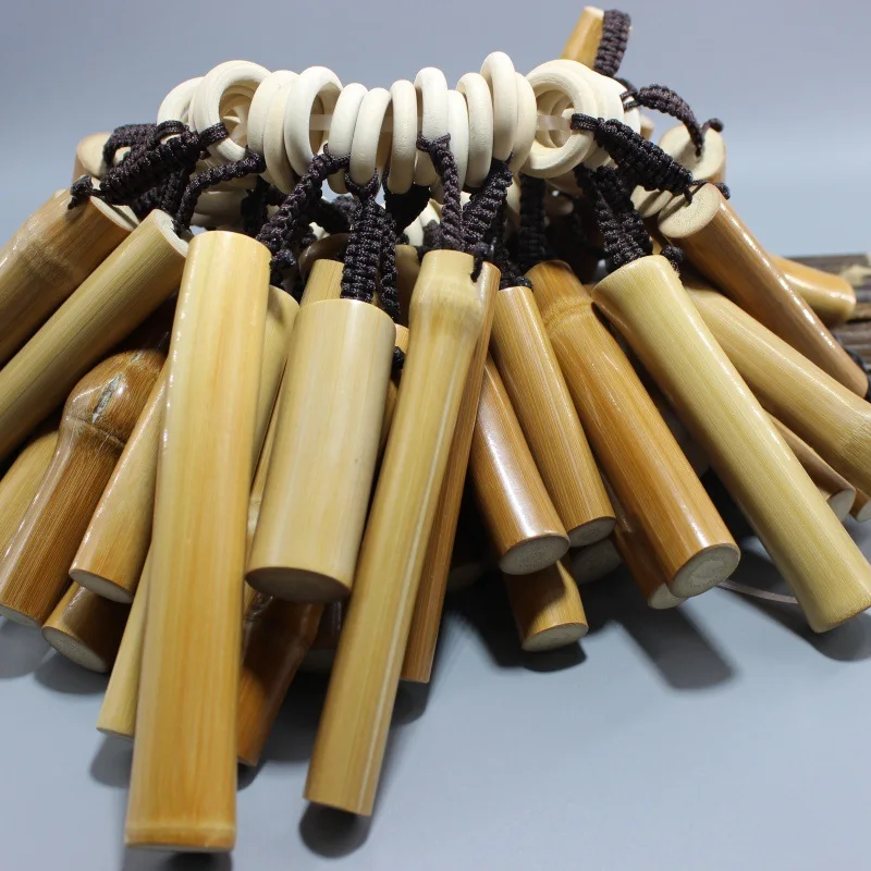 Solid Bamboo Handheld Toys Bamboo Tube Natural Wood Roller Long and Short Bamboo Products with Lanyards