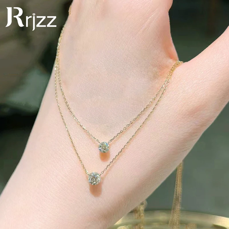 

Rrjzz 925 Sterling Silver Necklace 4mm 5mm Solitaire Moissanite D Color Round Lab Created Diamond Pendant Necklaces for Women