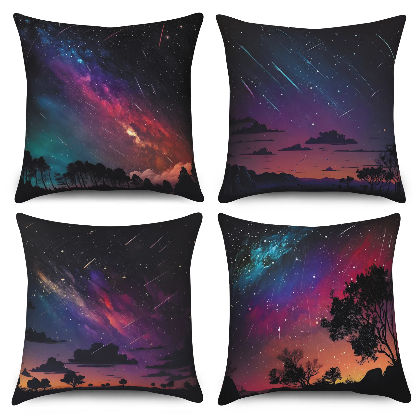 Night Sky Cloud Tree Meteor Pillowcase Sofa Living Room Cushion Cover Square  Home Decoration